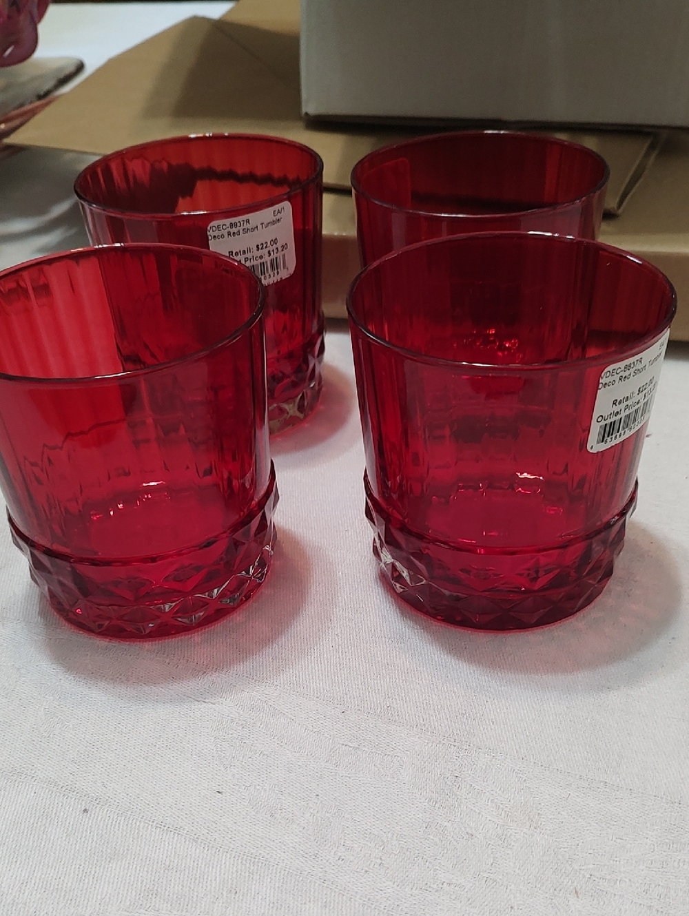 Vietri Red Faceted Glass Tumblers - Set of 4